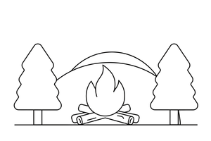 A campfire with a few big flames – Essential Camping Gear coloring page