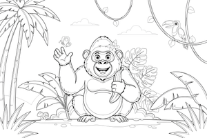 A gorilla among big jungle leaves – Gorilla coloring page