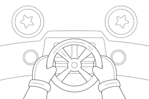 An astronaut's hands on the steering controls of the spaceship – Astronaut Explorer coloring page