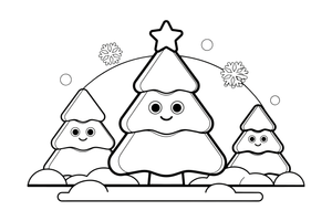 A snowy Christmas tree in the forest – Christmas tree coloring page