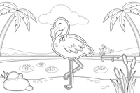 A flamingo tucking its head to rest – Flamingo Pond coloring page