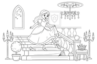 A girl in a ball gown losing a glass slipper on the stairs – Fairytale Stories coloring page