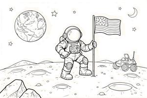 An astronaut planting a flag on the moon – Astronaut coloring page