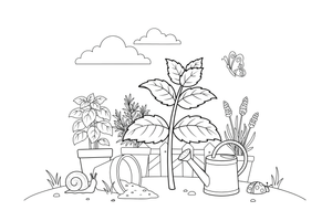 A sprig of mint with pairs of leaves – Fragrant Herb Garden coloring page