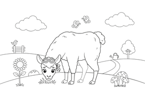 A llama grazing in a meadow – Llama coloring page
