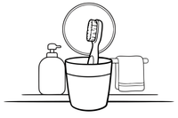 One big toothbrush standing in a cup, close up – Bathroom Things coloring page