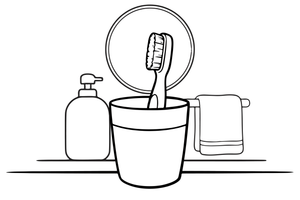 One big toothbrush standing in a cup, close up – Bathroom Things coloring page