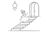 A girl in a ball gown losing a glass slipper on the stairs – Fairytale Stories coloring page