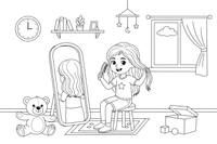 A child brushing their long wavy hair – Body Parts Exploration coloring page