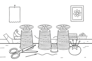 Three spools of thread in a row – Sewing & crafts Object coloring page
