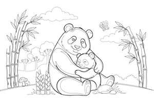 A mama panda hugging her cub – Playful Panda Wild coloring page