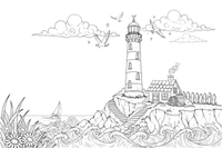 A lighthouse on a cliff by the sea – Lighthouse coloring page