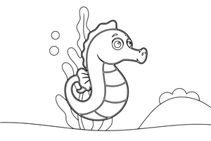 A seahorse holding onto a piece of seaweed with its tail – Fishes coloring page