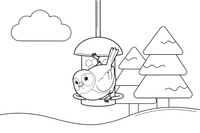 A tit hanging on a bird feeder in winter – Lithuanian Bird Collection coloring page