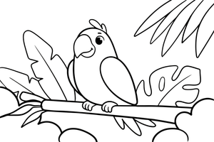 A parrot perched on a jungle branch – Parrot Bird coloring page