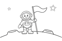 An astronaut planting a flag on the moon's surface – The Moon coloring page