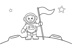An astronaut planting a flag on the moon's surface – The Moon coloring page
