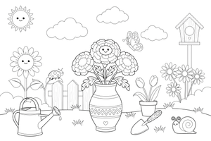 Marigold a bouquet in a vase – Marigold Flower Garden coloring page