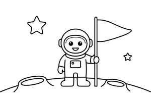 An astronaut planting a flag on the moon – Astronaut coloring page