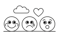A row of faces showing happy, sad and surprised – Feelings coloring page