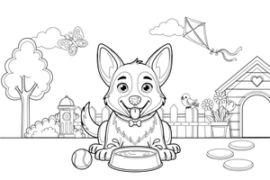 German shepherd drinking from a water bowl – Playful German shepherd Dog coloring page