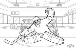 A goalie diving to make a save – Dynamic Hockey Scenes coloring page