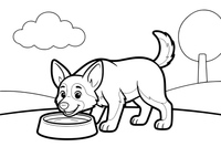 German shepherd drinking from a water bowl – Playful German shepherd Dog coloring page