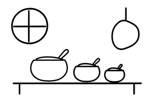 Three bowls of porridge on the table: a big one, a middle one and a little one – Goldilocks and the Three Bears Story coloring page