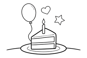 A slice of birthday cake on a plate – Birthday Cake Wishes coloring page