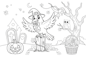 Halloween creepy crow – Halloween Autumn Creatures coloring page