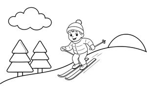 A skier zigzagging down a hill – Winter Sports Adventure coloring page