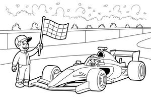 Formula 1 with a starting flag – Formula 1 Competition Scenes coloring page
