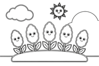 Lavender a row of flowers in a garden bed – Lavender Flower Array coloring page