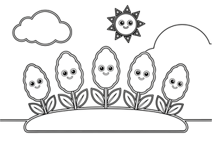 Lavender a row of flowers in a garden bed – Lavender Flower Array coloring page
