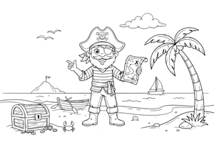 A pirate holding a treasure map – Adventurous Pirate coloring page