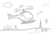 A helicopter with a spinning top rotor flying in the sky – Air coloring page