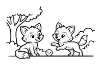 Two fox cubs playing together – Fox in the Wild coloring page