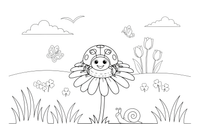 A ladybug resting on a daisy – Ladybug coloring page
