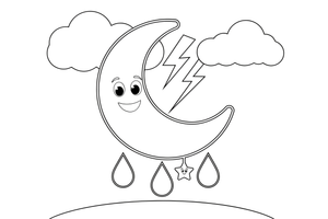 A crescent moon with a little star hanging from it – Stormy Sky & Weather coloring page