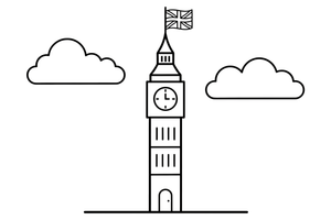 Big Ben clock tower in London – Famous Landmarks coloring page
