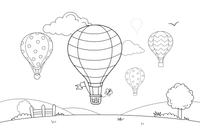 Several hot air balloons floating together – Colorful Hot Air Balloon coloring page
