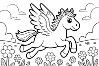 Pegasus galloping through a field of flowers – Pegasus Magical Flight coloring page