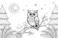 An owl perched on a tree branch – Owl coloring page