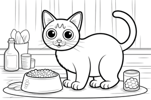 Siamese Cat from the food bowl – Siamese Cat Daily Life coloring page