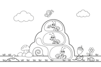 Ants living inside an anthill with tunnels – Animal Homes coloring page