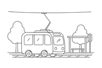 A tram stopping at a tram stop – Rail Rail coloring page
