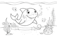A cute shark blowing bubbles underwater – Curious Shark coloring page