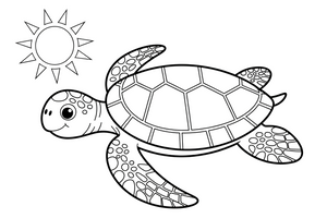 A sea turtle with a patterned shell (outlined, no fill) gliding underwater – Gentle Sea Turtle coloring page