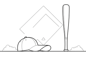 A baseball cap and a bat – Baseball Baseball coloring page