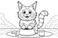 Maine Coon from the food bowl – Maine Coon Cat Mischief coloring page